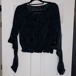 Shyanne Black and Teal Patterned Blouse